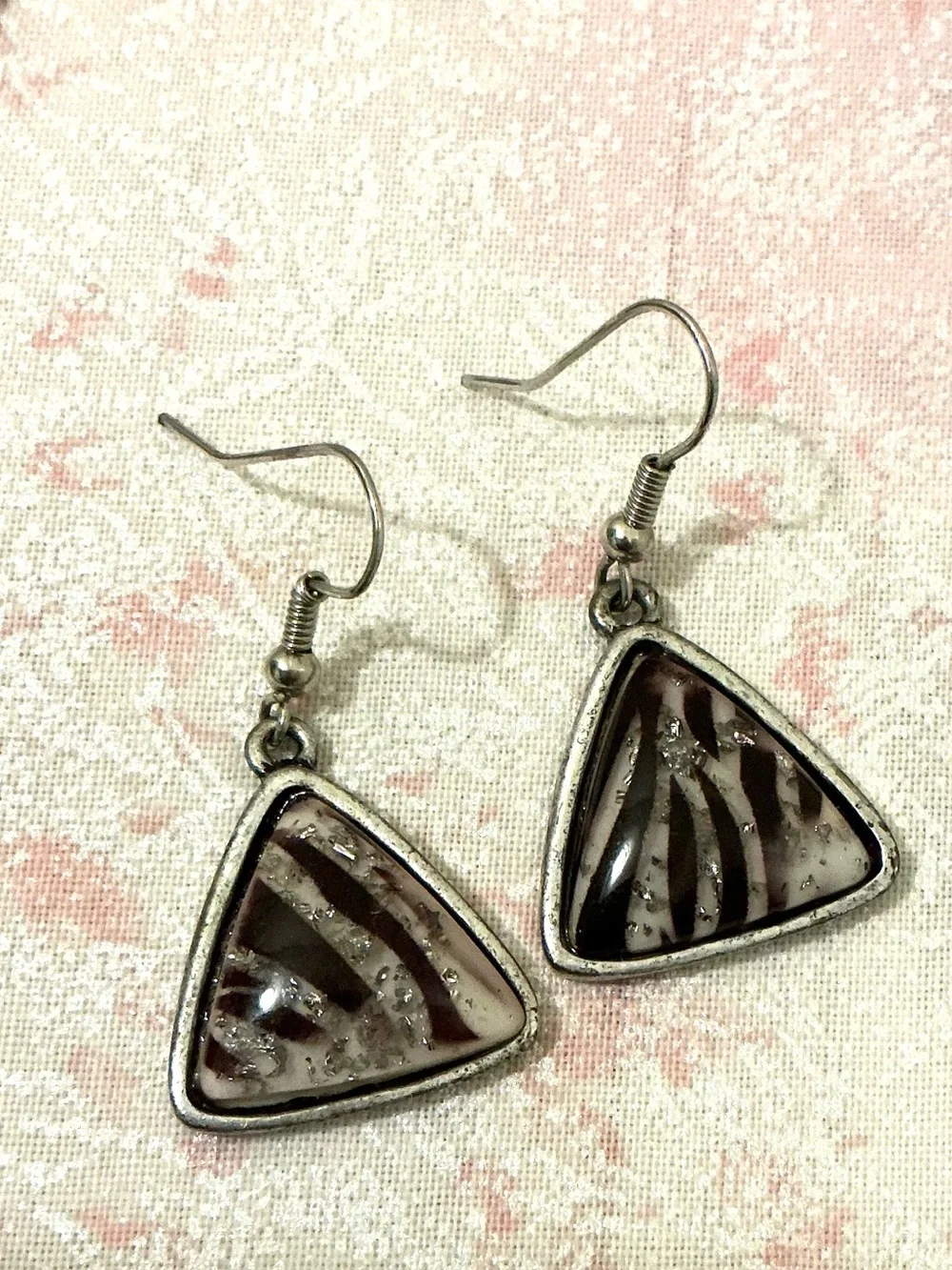 Silver-Tone Zebra Triangle Statement Necklace and Earring Set - Brown/Black